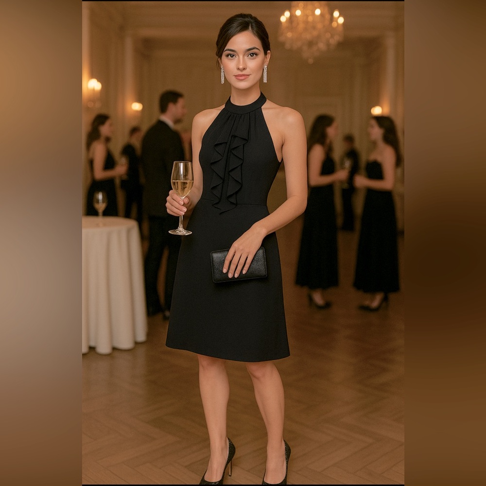 ✨ MSK Black Halter Cocktail Dress with Ruffle Detail – Elegant & Chic ✨
